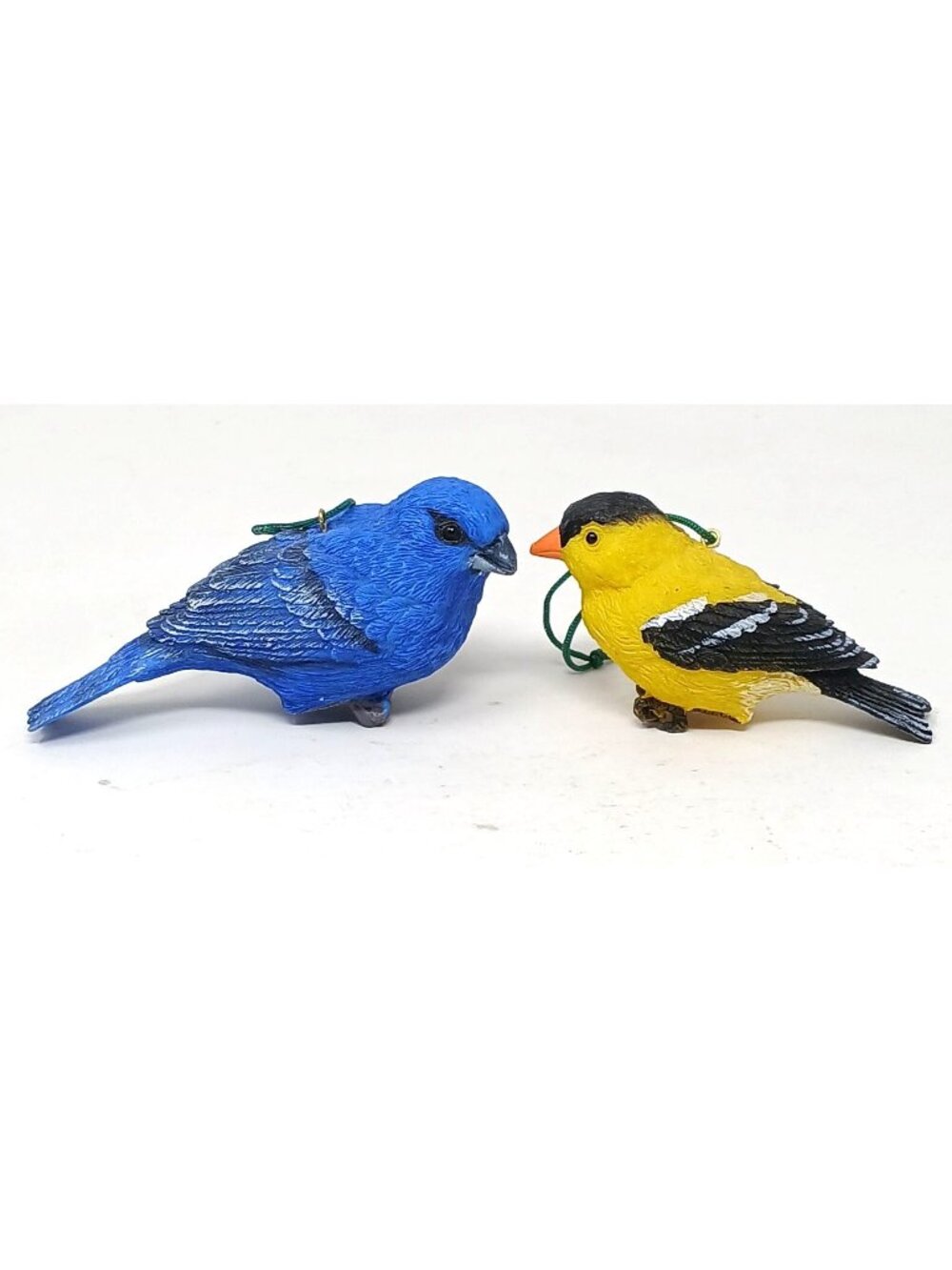 2 Bird Ornaments Bluebird Goldfinch Realistic Detail Hand Painted Resin #M-22
